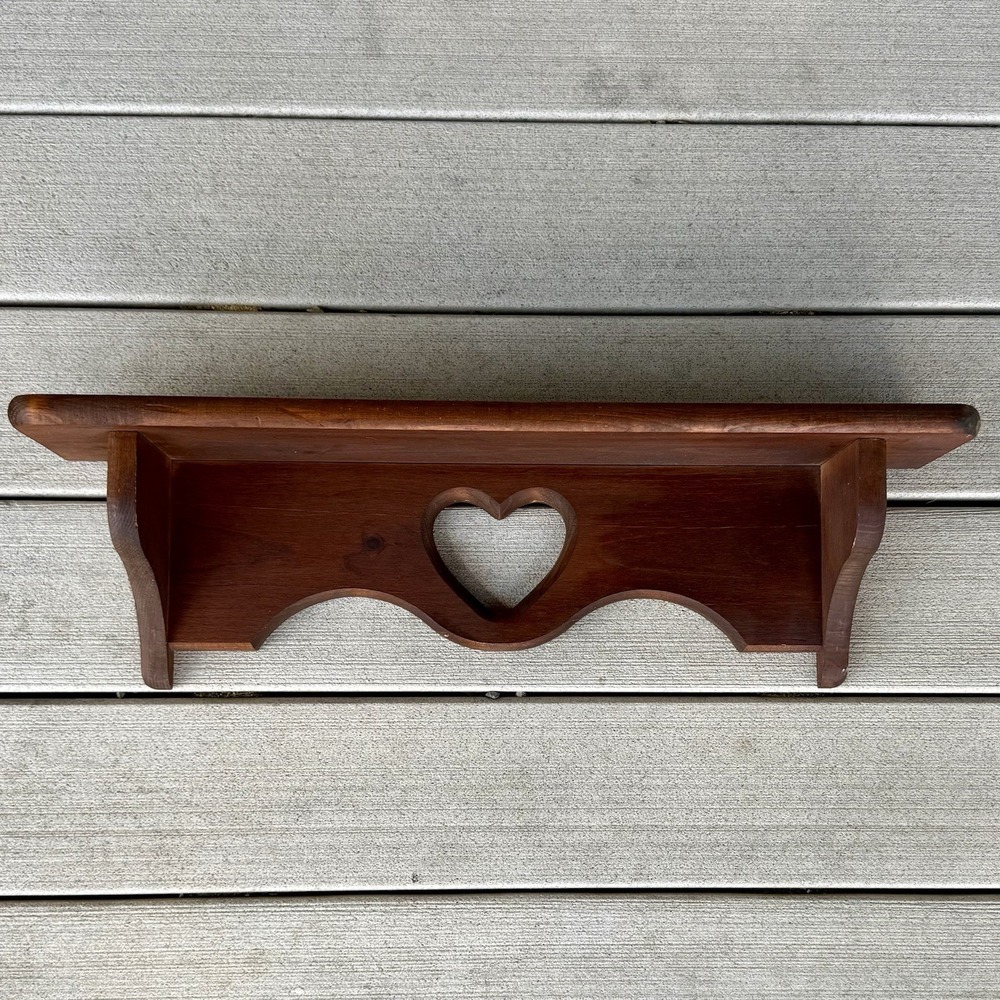 VTG 80s Handmade 24" Wooden Shelf Heart Cut Out Cottage Core Farm Country Granny